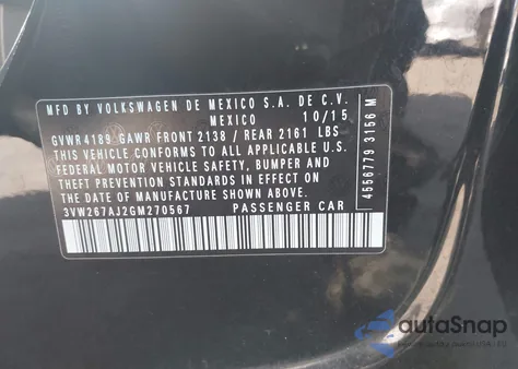 2016 Volkswagen Jetta 1.4T S z USA, uszkodzony, nr VIN 3VW267AJ2GM270567